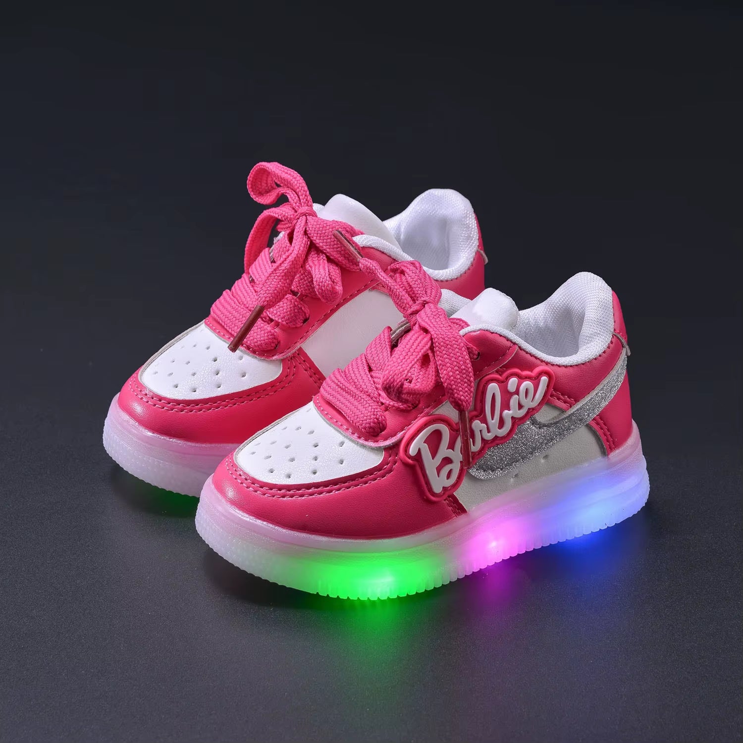 Barbie Shoes New Kids LED Shoes Children Tennis Shoes Girls Luminous Sport Shoes Baby Casual Sneakers Lighted Shoes Size 21-30